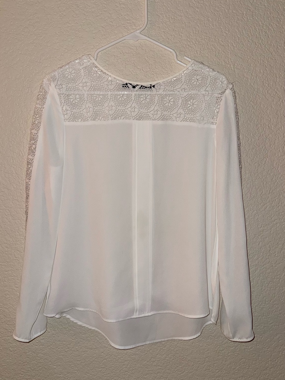 White Lace-Yoke Long-Sleeve Blouse - Women